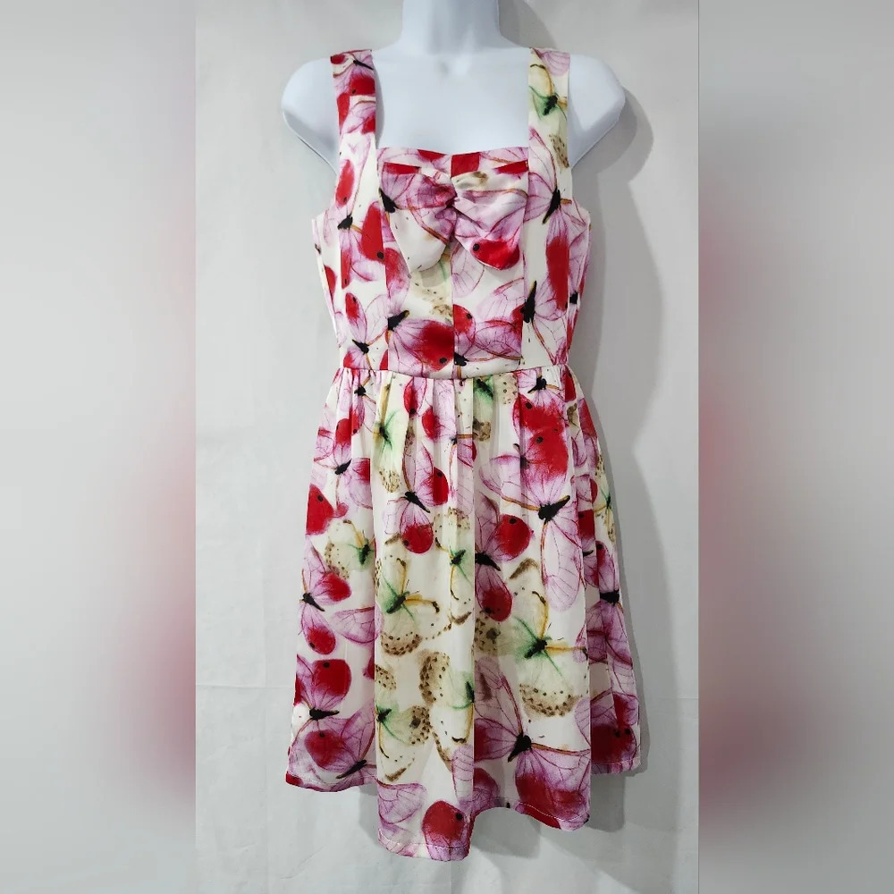 Camilla Tree Womens Butterfly Dress Size S Pink Red Silky Party‎ Holiday Bow